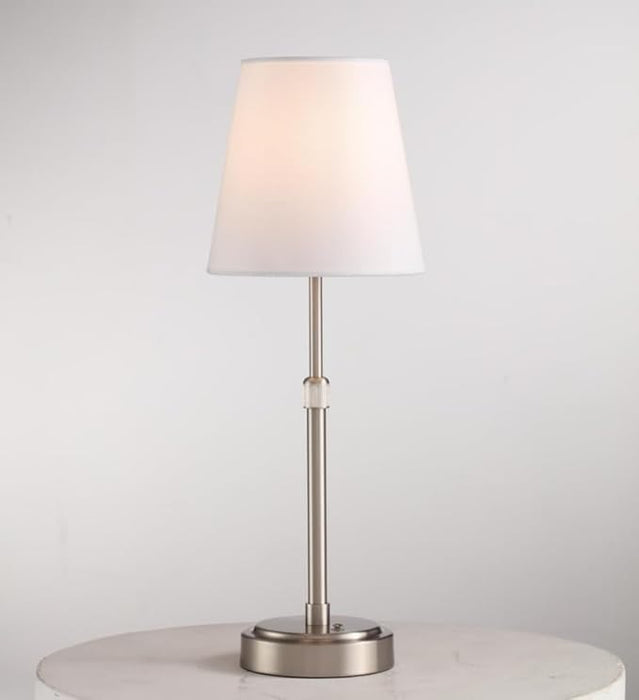 Portable Cordless Brushed Nickel Table Lamp, Height Adjustable Rechargeable Desk Lamp, 5200mAh Battery Operated 3-Level Brightness Dimmable Nightstand Light, Wireless Lamp for Restaurant Bedside