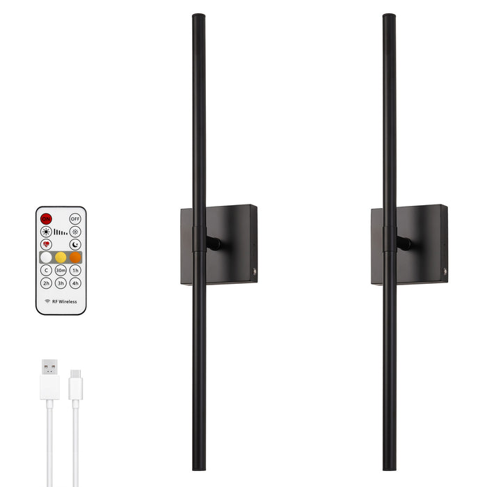 Dimmable Battery Operated Black LED Wall Sconces Set of 2 with Remote Control