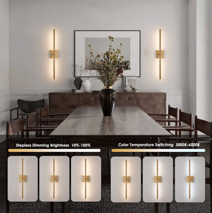 Dimmable Battery Operated Gold LED Wall Sconces Set of 2 with Remote Control