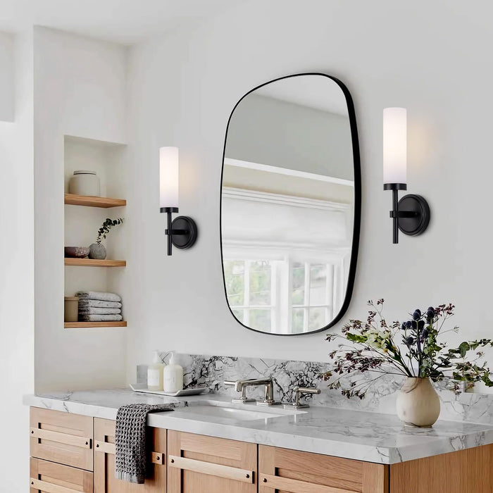 SantoStock Black Bathroom Wall Sconces Set of 2, Modern Sconces Wall Lighting Vanity Lights with Opal White Glass Shade, Farmhouse Wall Mount Lamp for Mirror Living Room Bedroom Hallway Kitchen Stairs