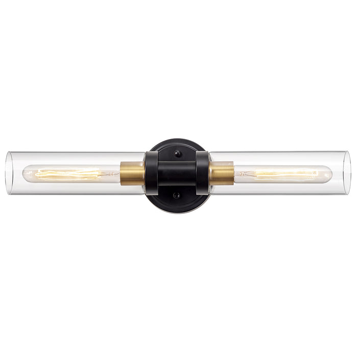 Modern 2-Light Brushed Gold Vanity Sconce - Clear Glass