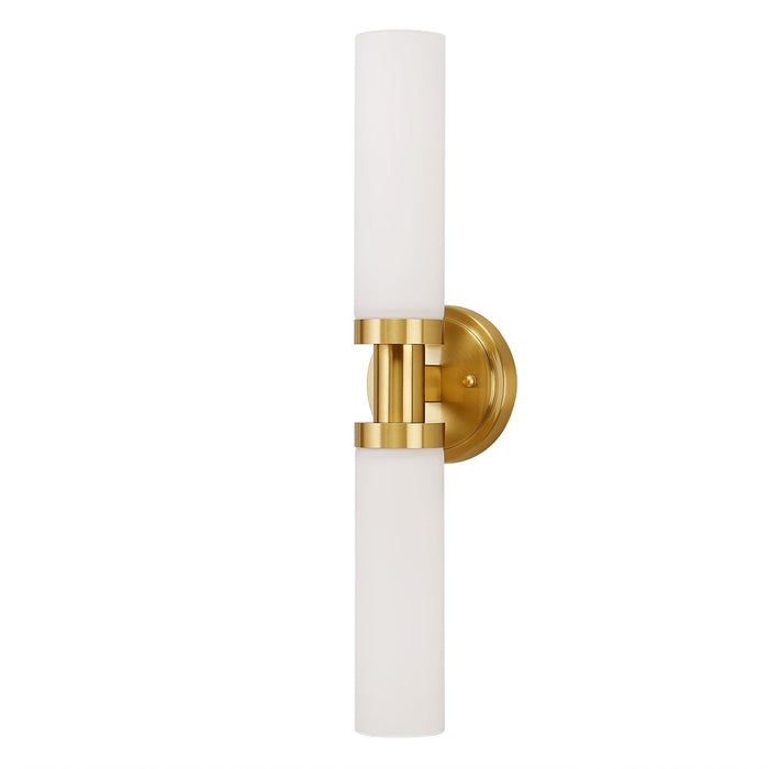 Modern Gold Vanity Lights - 2-Light Sconces with White Glass Shades.