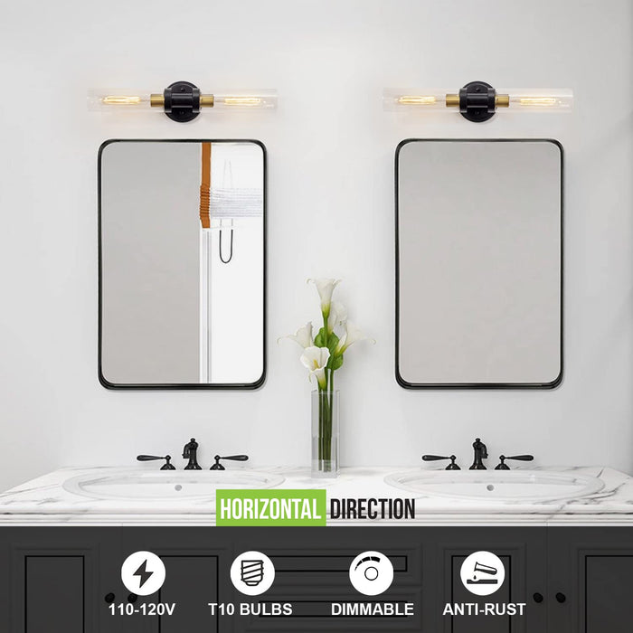 Sleek 2-Light Vanity Sconces - Modern Black/Gold Design.