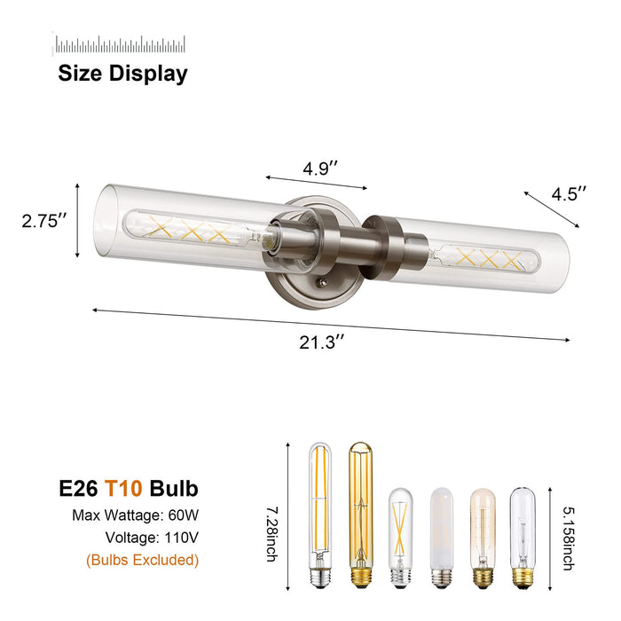 Sleek 2-Light Bathroom Vanity Fixture - Brushed Nickel.