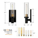 Set of 2 Modern Black/Gold Wall Sconces - Clear Glass Shade.