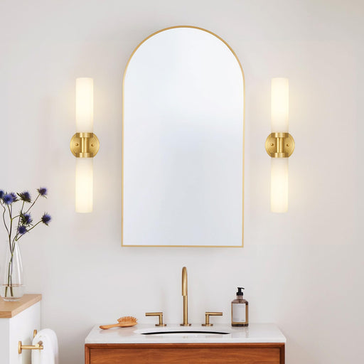 Modern Gold Vanity Lights - 2-Light Sconces with White Glass Shades.