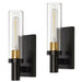 Set of 2 Modern Black/Gold Wall Sconces - Clear Glass Shade.