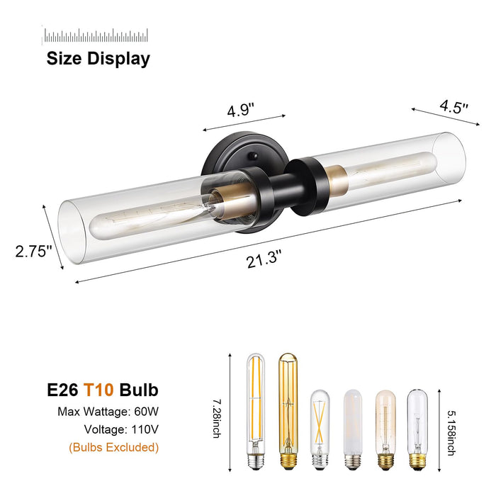 Sleek 2-Light Vanity Sconces - Modern Black/Gold Design.