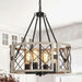 Adjustable 4-Light Farmhouse Chandelier - Black & White Oak.