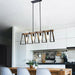 Farmhouse 4-Light Linear Chandelier - Black & Warm Oak Wood.