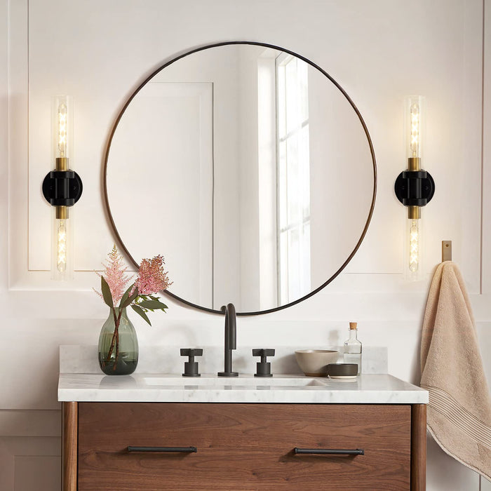 Sleek 2-Light Vanity Sconces - Modern Black/Gold Design.