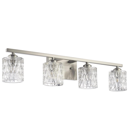 Modern Crystal 4-Light Bathroom Vanity Fixture - Brushed Nickel.