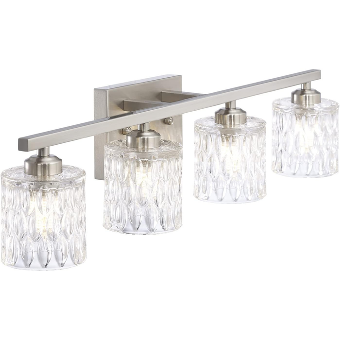 Modern Crystal 4-Light Bathroom Vanity Fixture - Brushed Nickel.