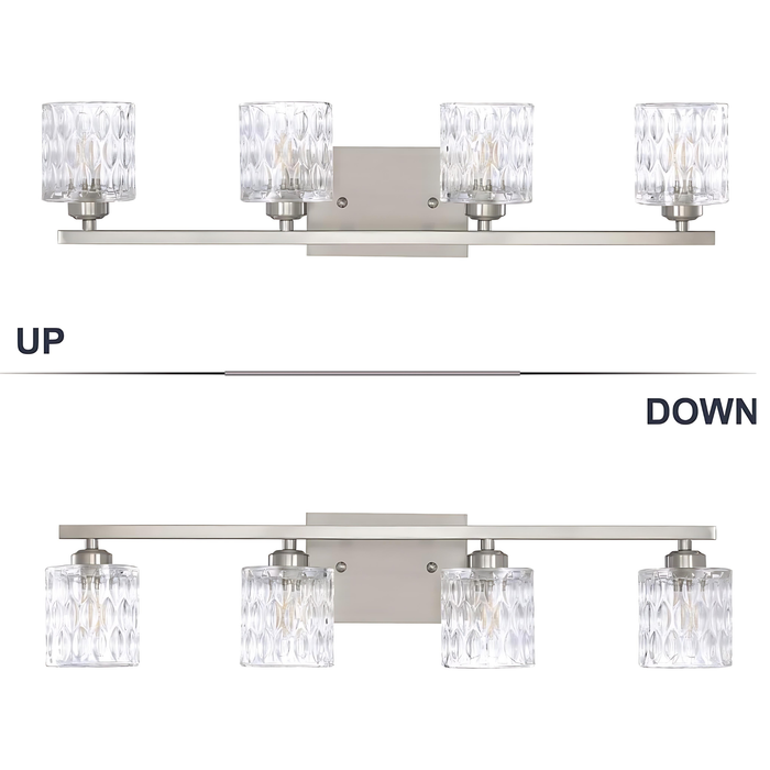 Modern Crystal 4-Light Bathroom Vanity Fixture - Brushed Nickel.