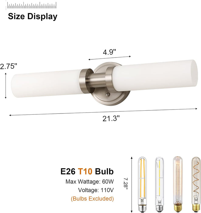 Brushed Nickel 2-Light Vanity Sconces - White Glass Shades