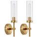 Set of 2 Modern Brushed Gold Wall Sconces - Clear Glass Shades.