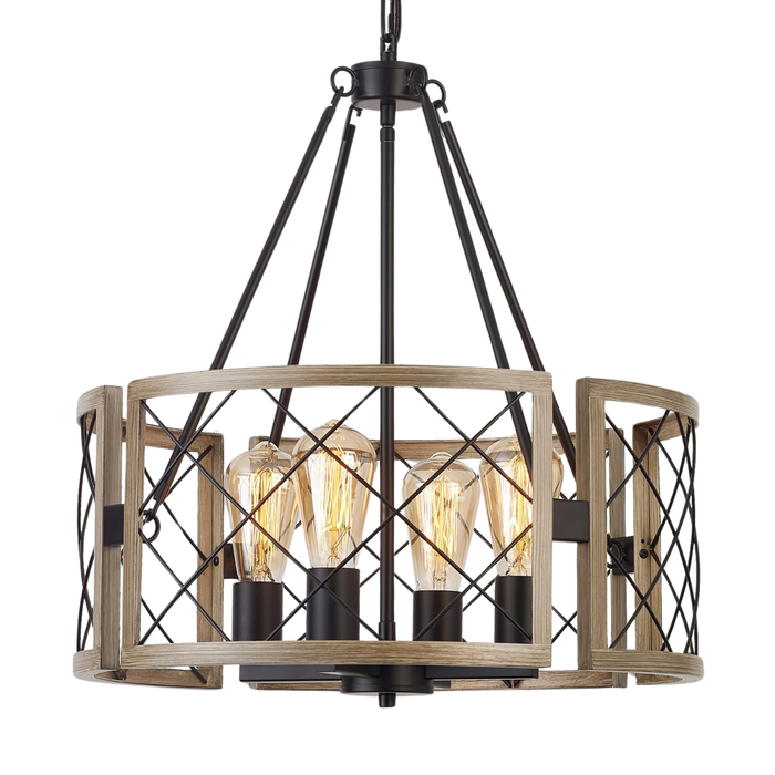 Rustic 4-Light Farmhouse Chandelier - Grey Wood.