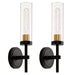 Set of 2 Modern Brushed Gold Wall Sconces - Clear Glass Shades.