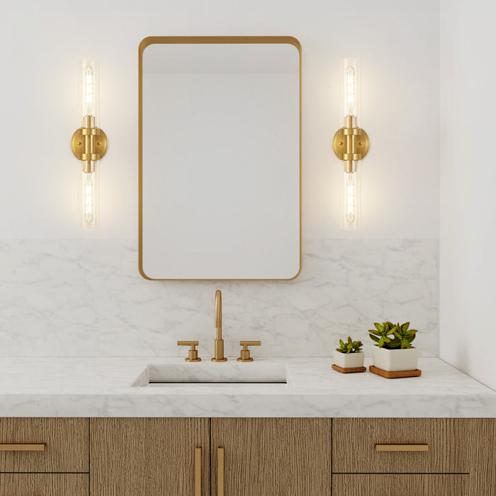 Modern 2-Light Brushed Gold Vanity Sconce - Clear Glass