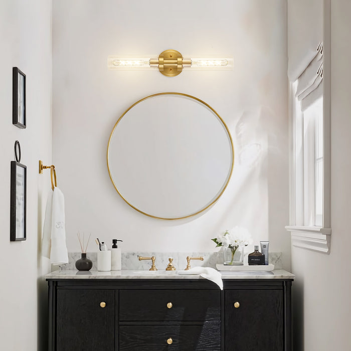 Modern 2-Light Brushed Gold Vanity Sconce - Clear Glass