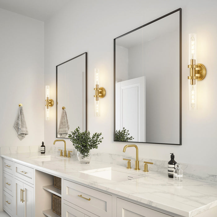 Modern 2-Light Brushed Gold Vanity Sconce - Clear Glass