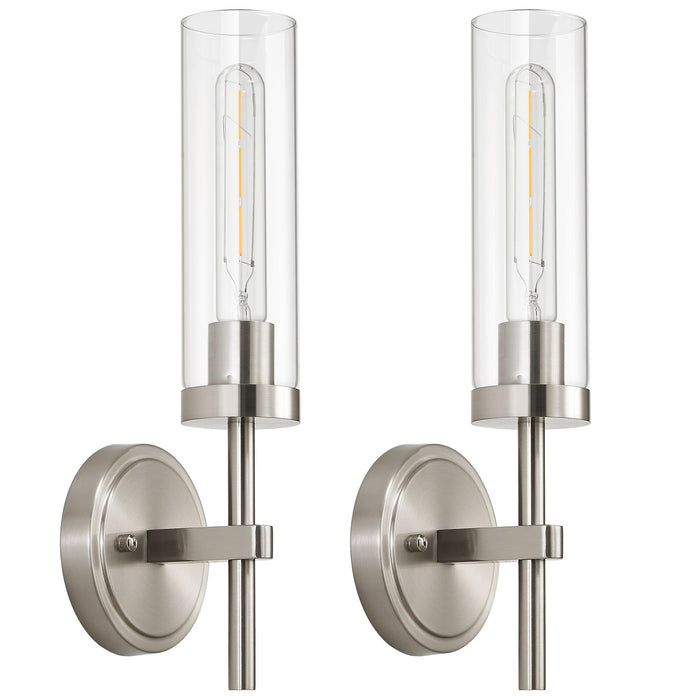 SantoStock Brushed Nickel Hardwired Wall Sconces Set of 2, Modern Bathroom Sconces Vanity Light Fixture, Farmhouse Wall Mount Lamps for Mirror Living Room Bedroom Hallway