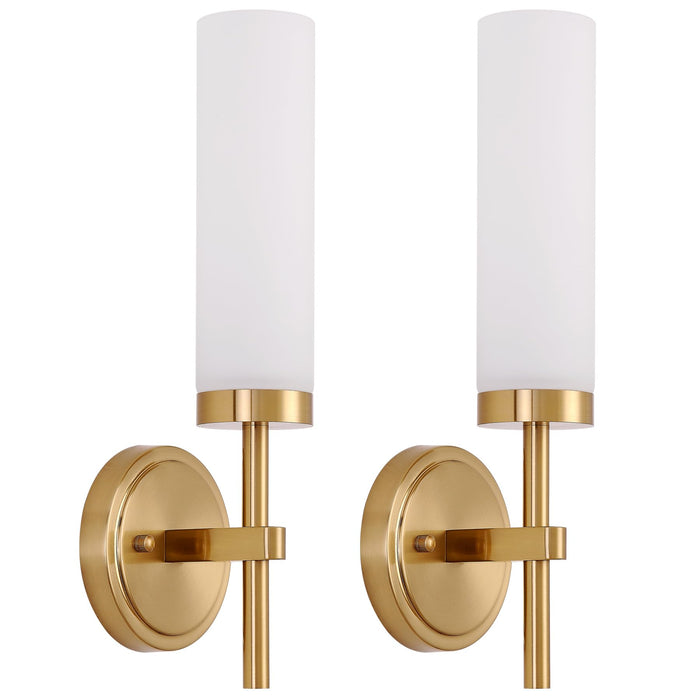SantoStock Gold Bathroom Wall Sconces Set of 2, Modern Sconces Wall Lighting Vanity Light Fixtures with Opal White Glass Shade, Brushed Brass Wall Lights for Mirror Living Room Bedroom Hallway Kitchen Stairs
