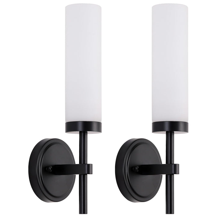 SantoStock Black Bathroom Wall Sconces Set of 2, Modern Sconces Wall Lighting Vanity Lights with Opal White Glass Shade, Farmhouse Wall Mount Lamp for Mirror Living Room Bedroom Hallway Kitchen Stairs