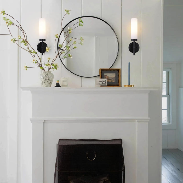 SantoStock Black Bathroom Wall Sconces Set of 2, Modern Sconces Wall Lighting Vanity Lights with Opal White Glass Shade, Farmhouse Wall Mount Lamp for Mirror Living Room Bedroom Hallway Kitchen Stairs