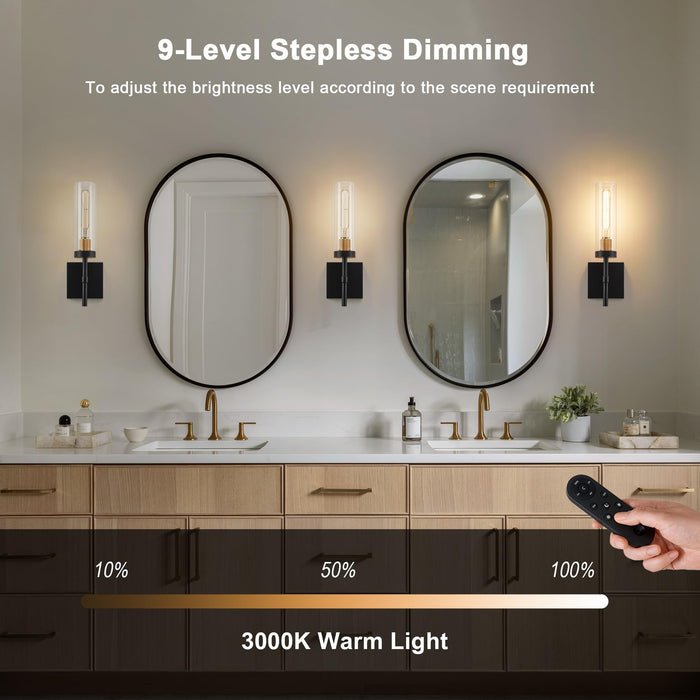 Wireless Wall Sconces with Remote Control, Battery Operated Wall Sconce Set of 2, Black & Gold Rechargeable Dimmable Wall Light for Bedroom Living Room Bathroom Hallway Entryway Stairwell, 3000K